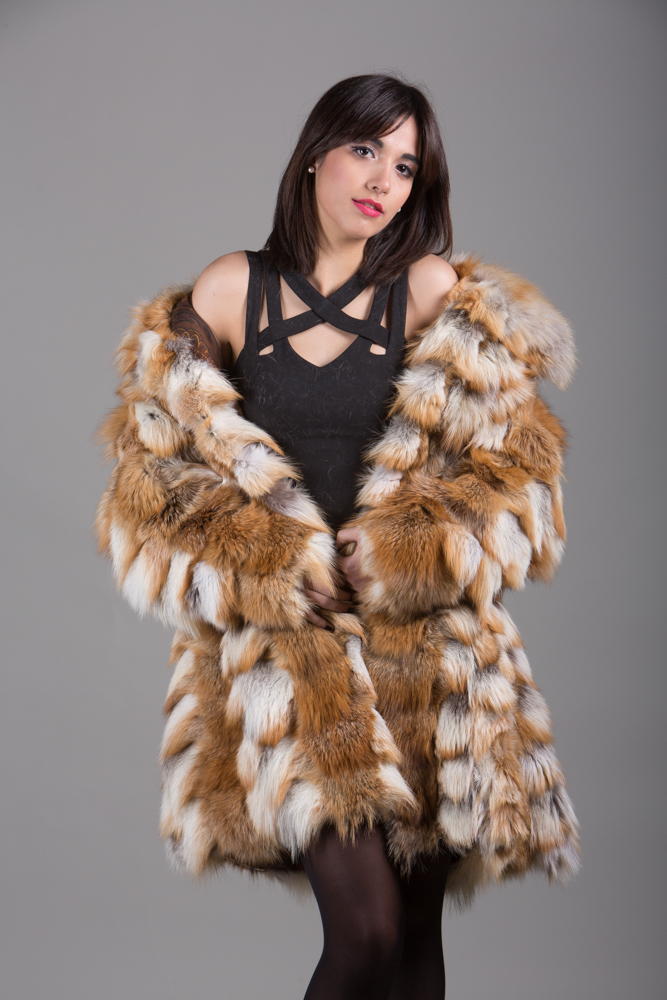 red fox fur coat made of heads