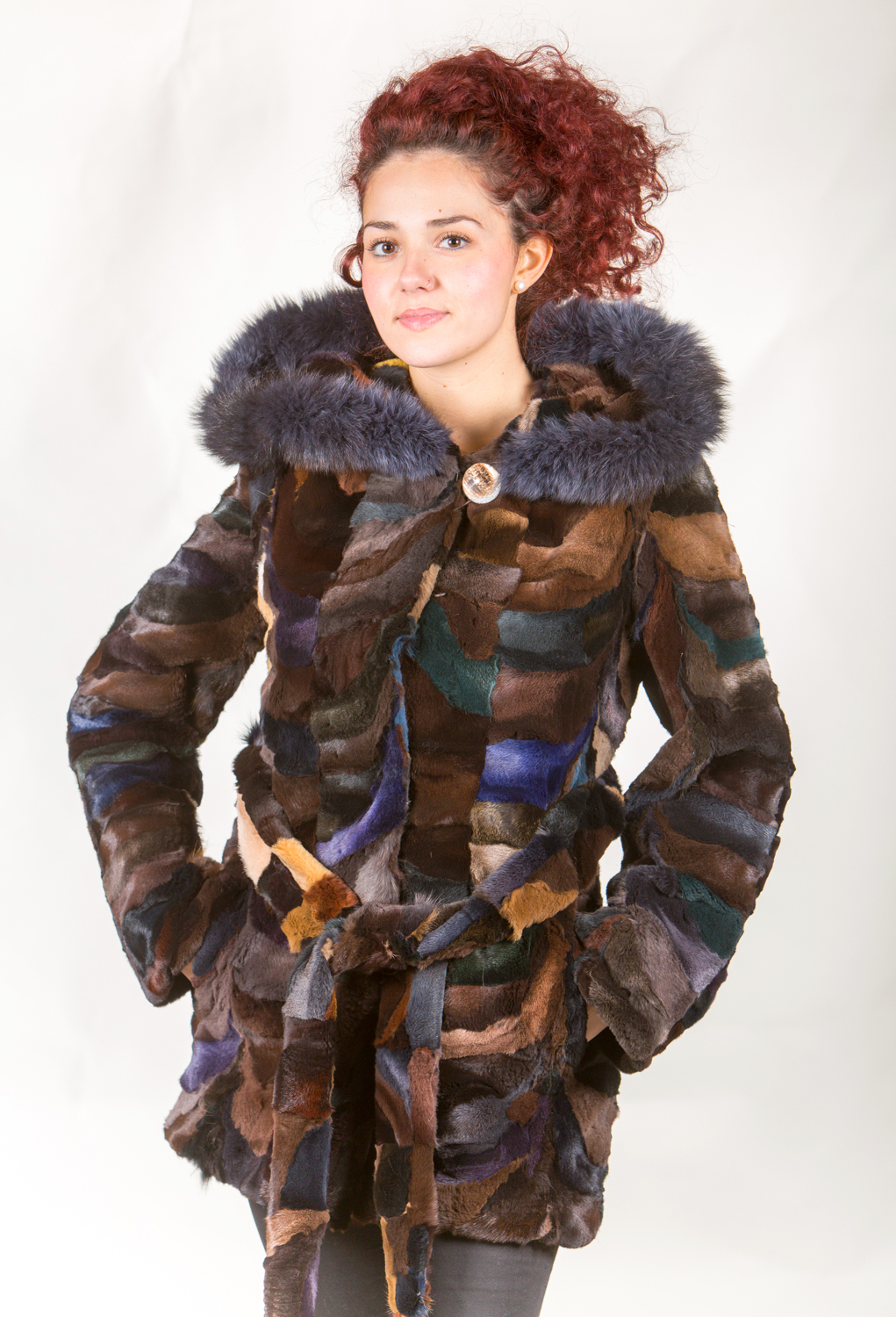 sheared fox fur multicolor coat