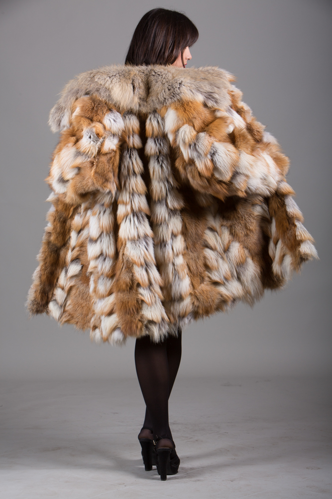 red fox fur heads coat